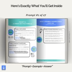 Example of what’s inside the Etsy AI prompt pack showing prompt, example, and AI-generated output