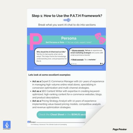Sample page from the ebook showing how to set AI personas using the PATH framework