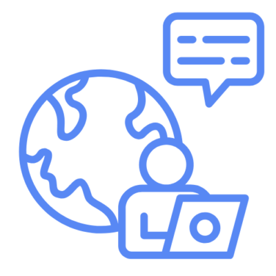 Global communication with chat bubble icon